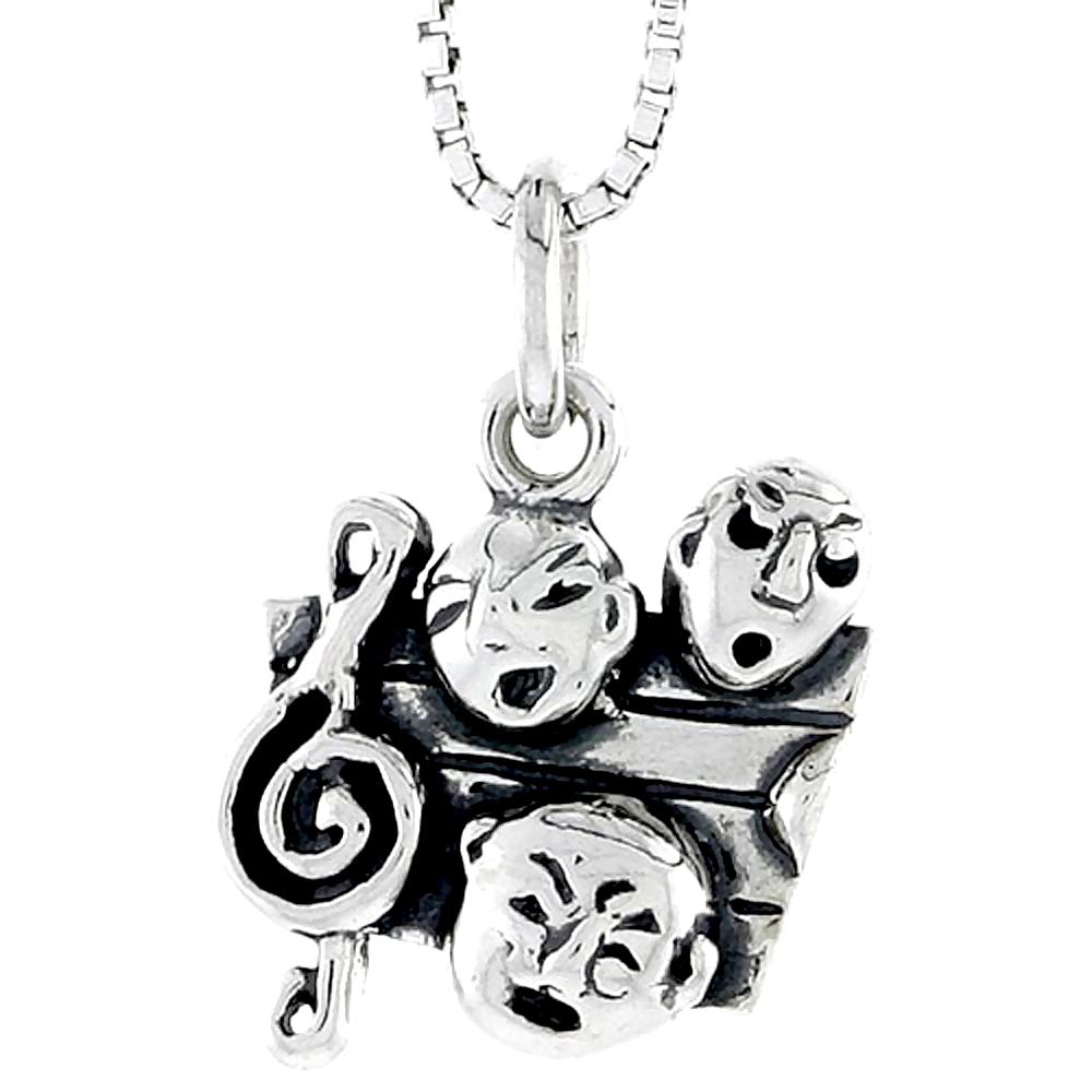 Sterling Silver G-Clef & Comedy / Tragedy Masks Charm, 1/2 inch tall