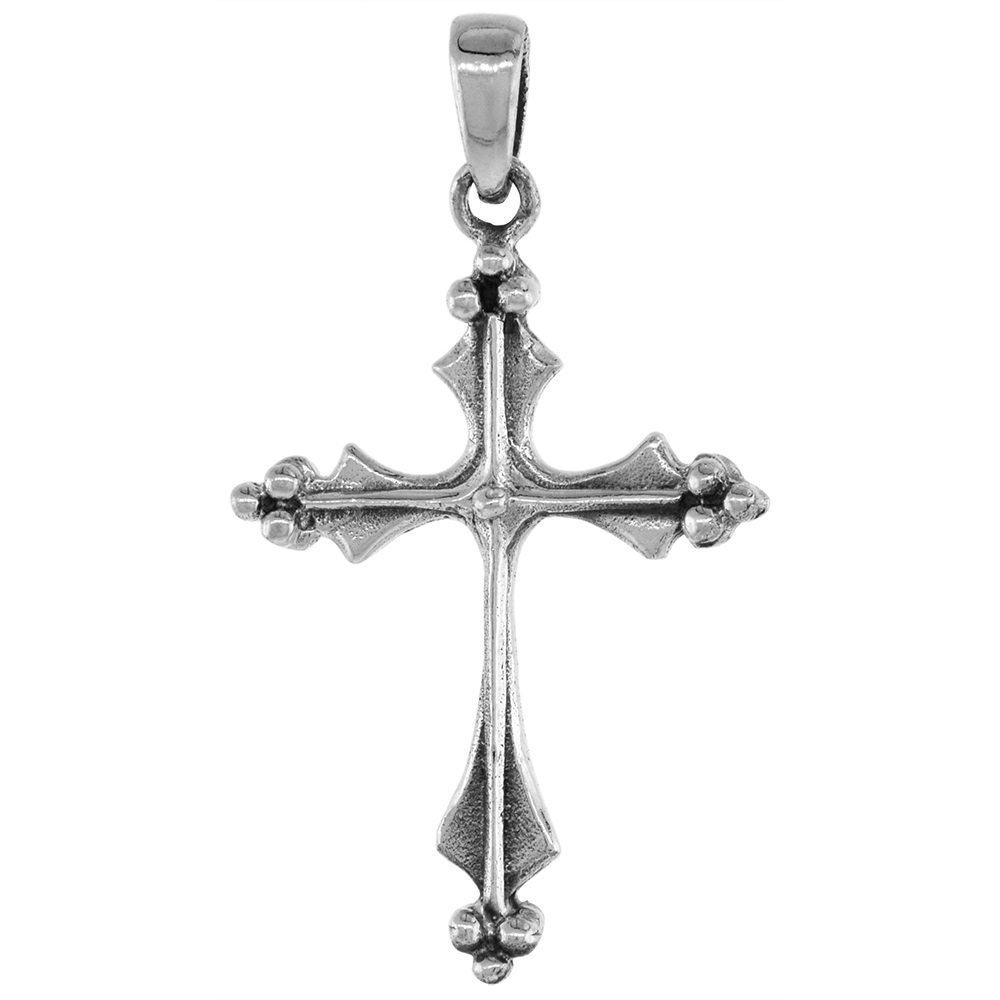 1 3/8 inch Sterling Silver Budded Cross Necklace for Men and women Diamond-Cut Oxidized finish available with or without chain