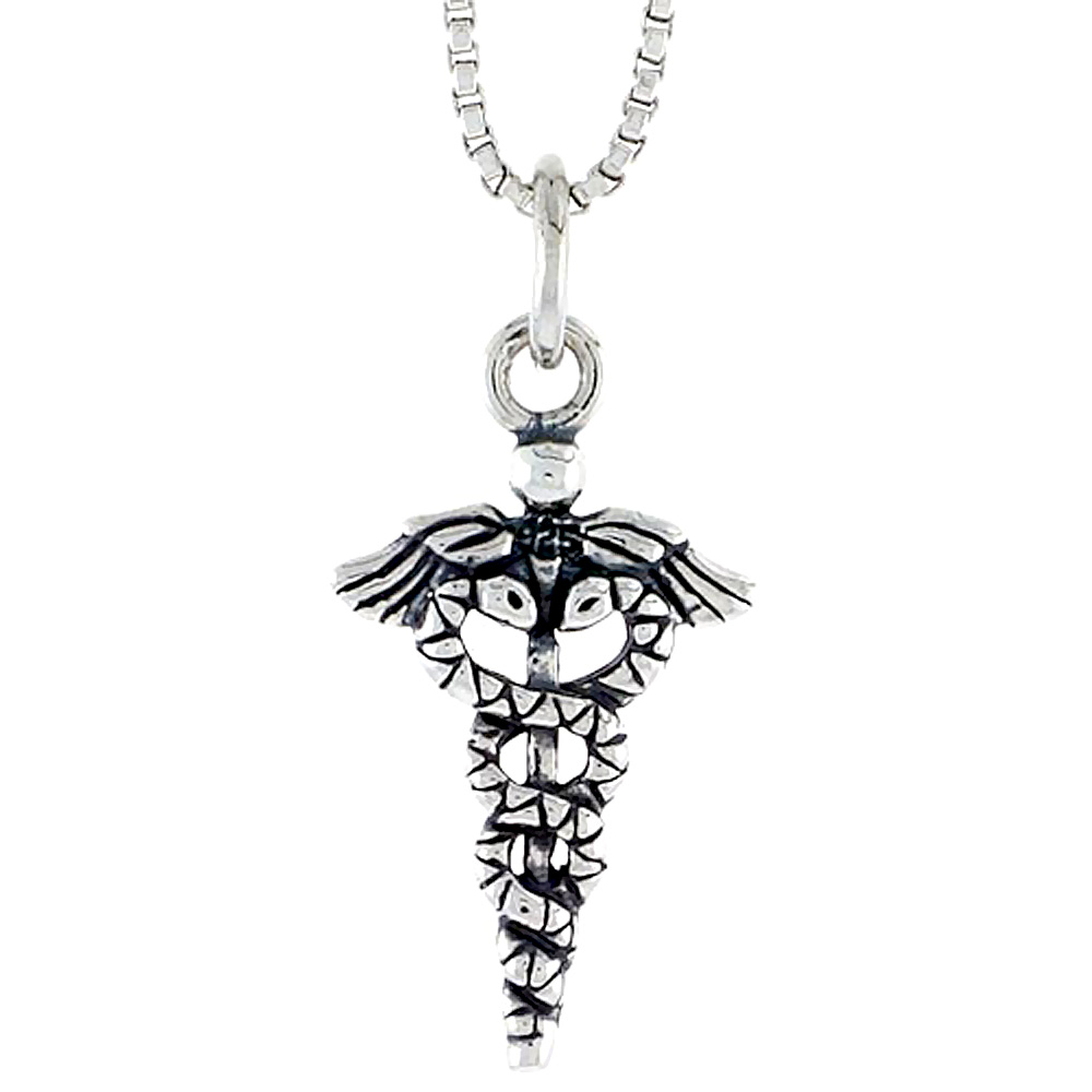 Sterling Silver Caduceus Charm, 3/4 inch tall