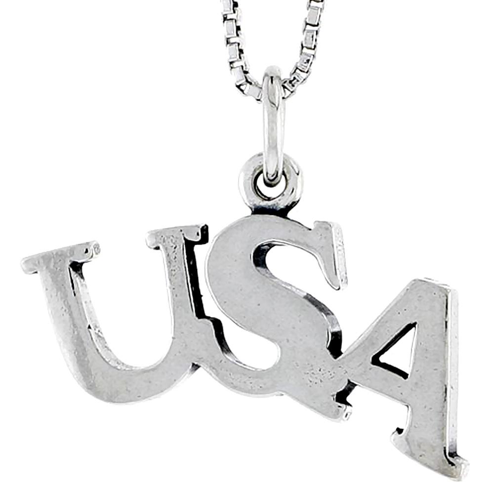 Sterling Silver USA Word Charm, 1/2 inch tall