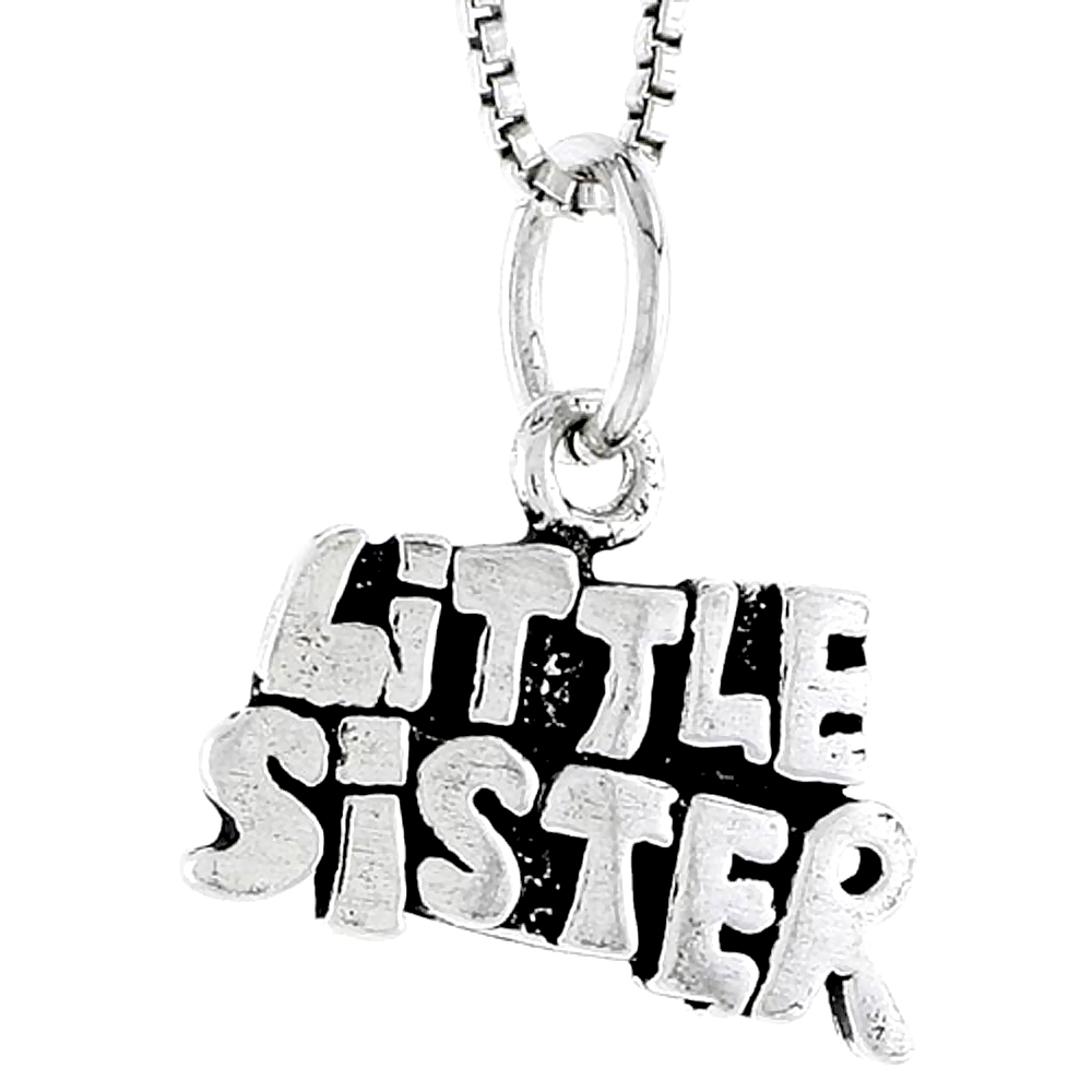 Sterling Silver Little Sister Word Charm, 1/2 inch tall