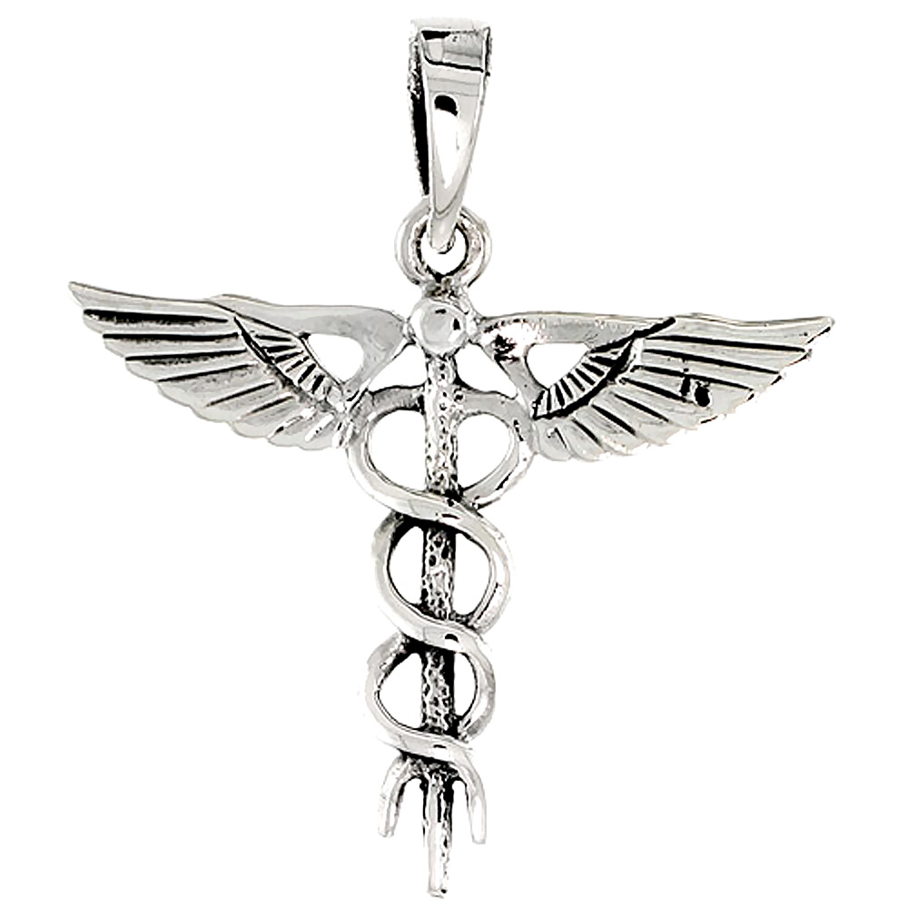 Sterling Silver Caduceus Medical Insignia Charm, 1 1/8 inch tall