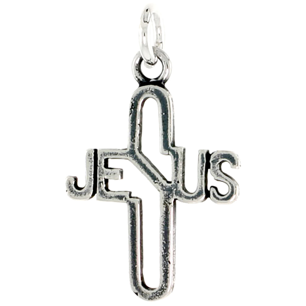 Sterling Silver Jesus Cross Charm, 5/8 inch tall