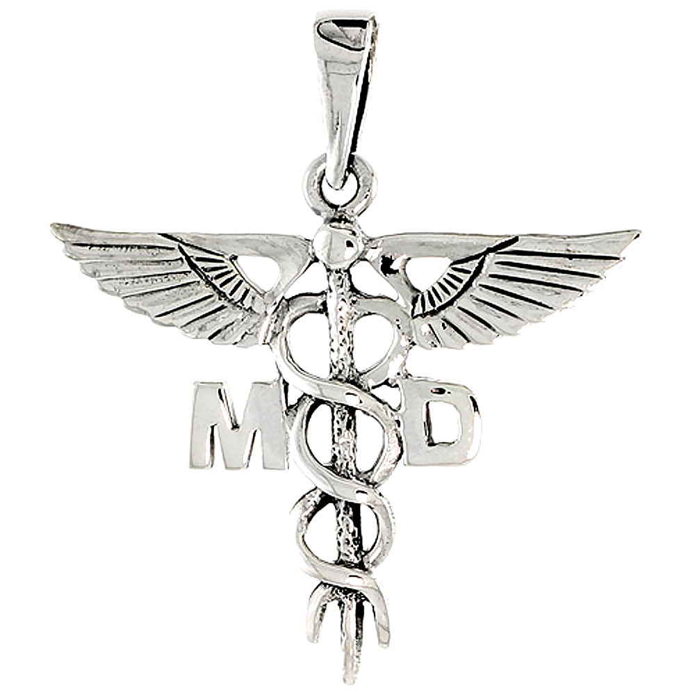 Sterling Silver Caduceus Medical Symbol Pendant 7//8 inch tall