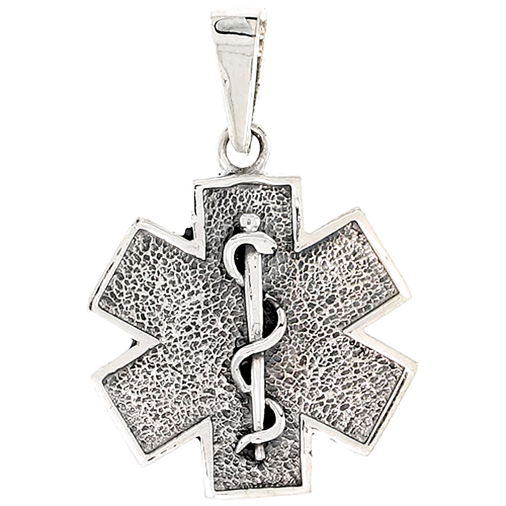 Sterling Silver Star of Life Medical Alert Charm, 3/4 inch tall