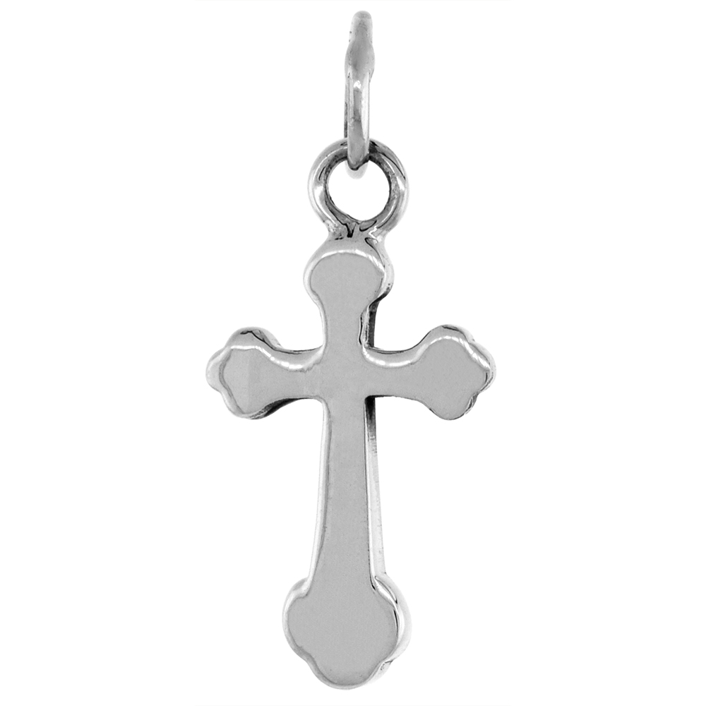 7/8 inch Sterling Silver Budded Cross Necklace for Men and women Diamond-Cut Oxidized finish available with or without chain