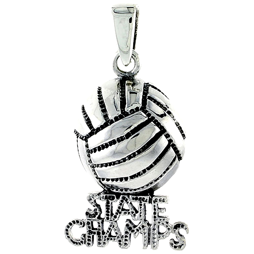 Sterling Silver State Champs Volleyball Word Charm, 7/8 inch tall