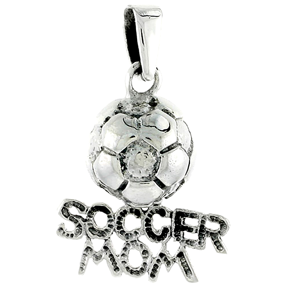 Sterling Silver Soccer Mom Soccer Ball Word Charm, 3/4 inch tall
