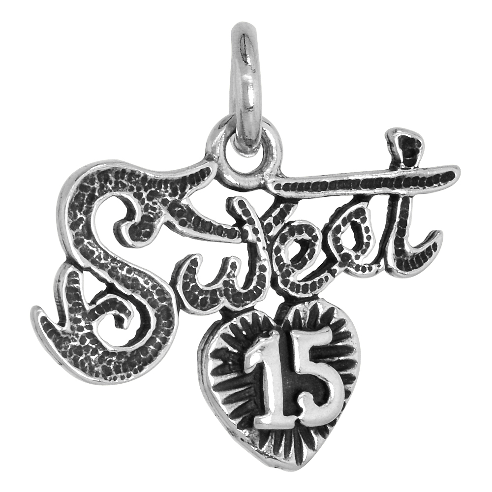 Sterling Silver Quinceanera Sweet 15 Word Charm, 3/4 inch wide