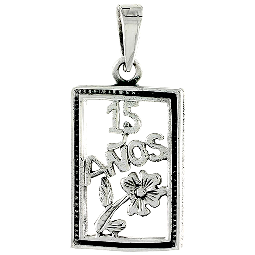 Sterling Silver Quinceanera 15 Anos Frame Charm, 1 1/16 inch wide