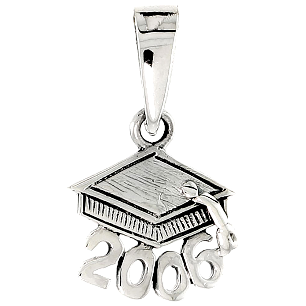 Sterling Silver Class of 2006 Graduation Hat / Mortarboard Word Charm, 1/2 inch tall