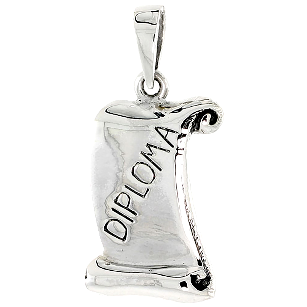 Sterling Silver Graduation Parchment / Diploma Charm, 7/8 inch tall