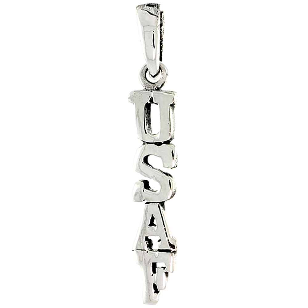Sterling Silver US Air Force USAF Word Charm, 1 inch tall 
