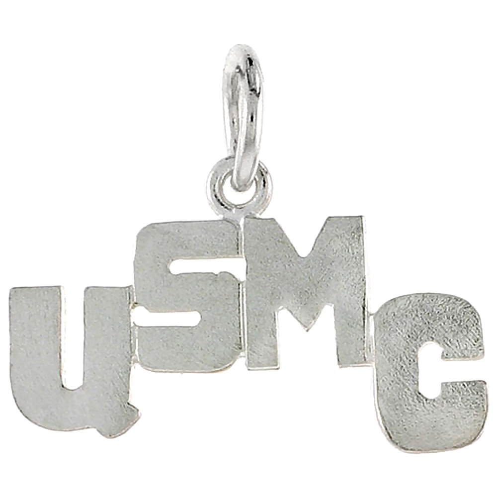 Sterling Silver USMC Word Charm Pendant for Women and Men 7/8 inch wide