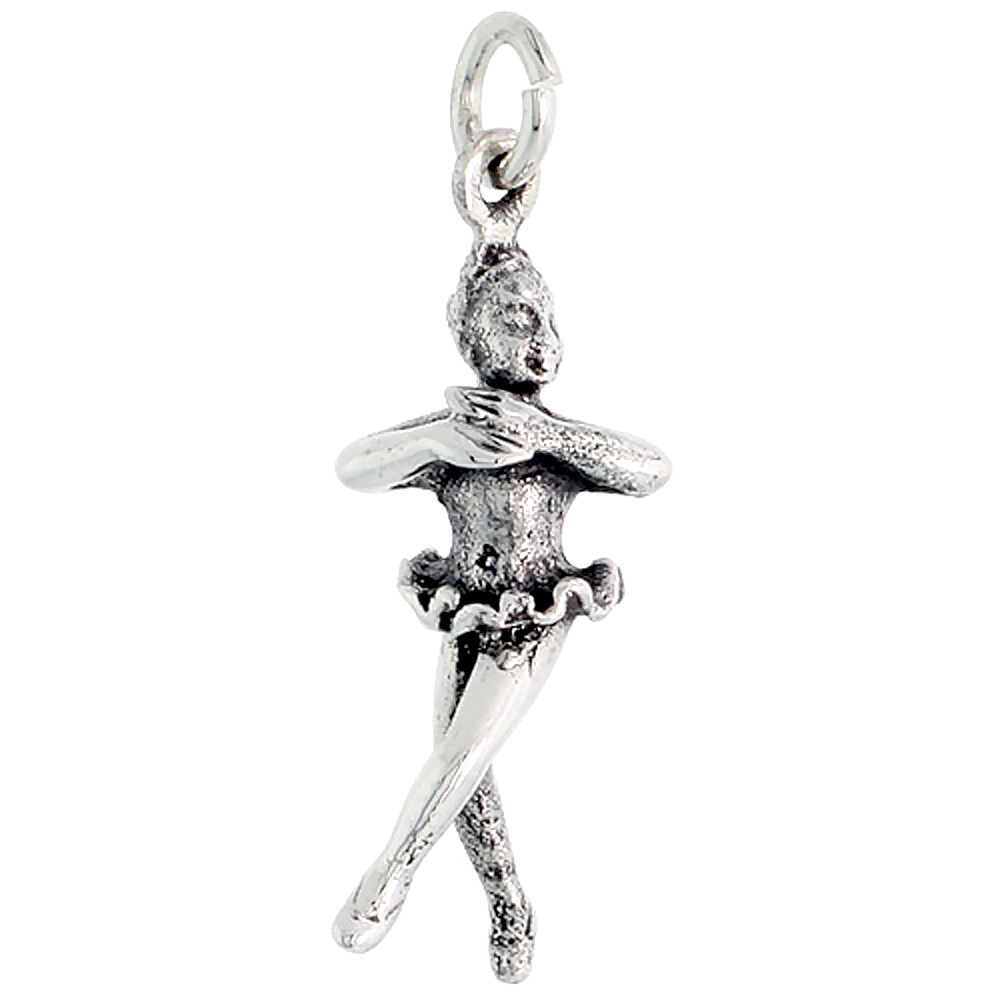 Sterling Silver Ballerina ( Pique Turn Position ) Charm, 1 1/8 inch tall