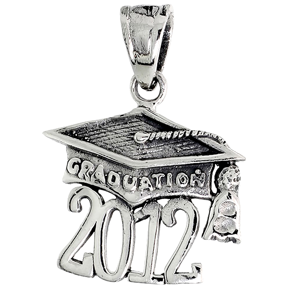 Sterling Silver 2012 Graduation Cap Mortarboard, 3/4 inch tall 
