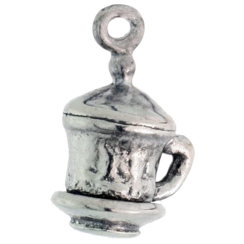 Sterling Silver Tiny Cup &amp; Saucer Charm, 1/2 inch tall