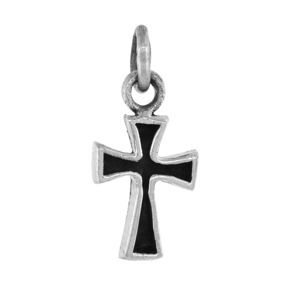 Tiny 1/2 inch Sterling Silver St. Johns Cross Necklace for Women Diamond-Cut Oxidized finish available with or without chain