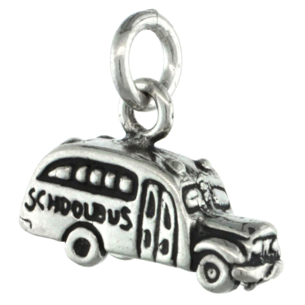Sterling Silver Tiny School Bus Pendant, 3/4 inch tall