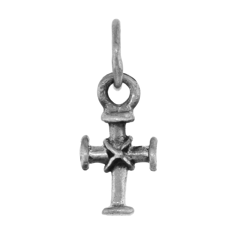 Very Tiny 1/2 inch Sterling Silver Teutonic Rope Cross Charm for Women3-D Diamond-Cut Oxidized finish available with or without chain