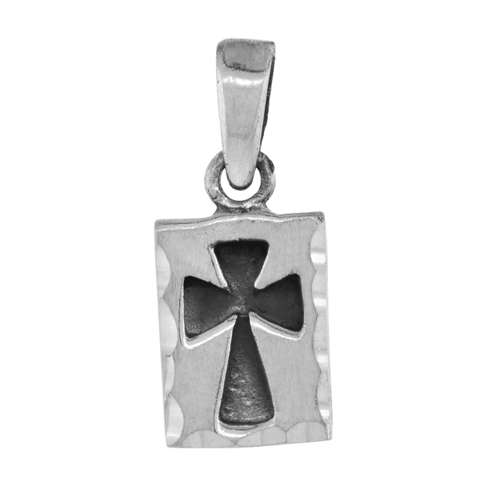 Tiny 5/8 inch Sterling Silver St. John&#039;s Cross Necklace for Women Diamond-Cut Oxidized finish available with or without chain