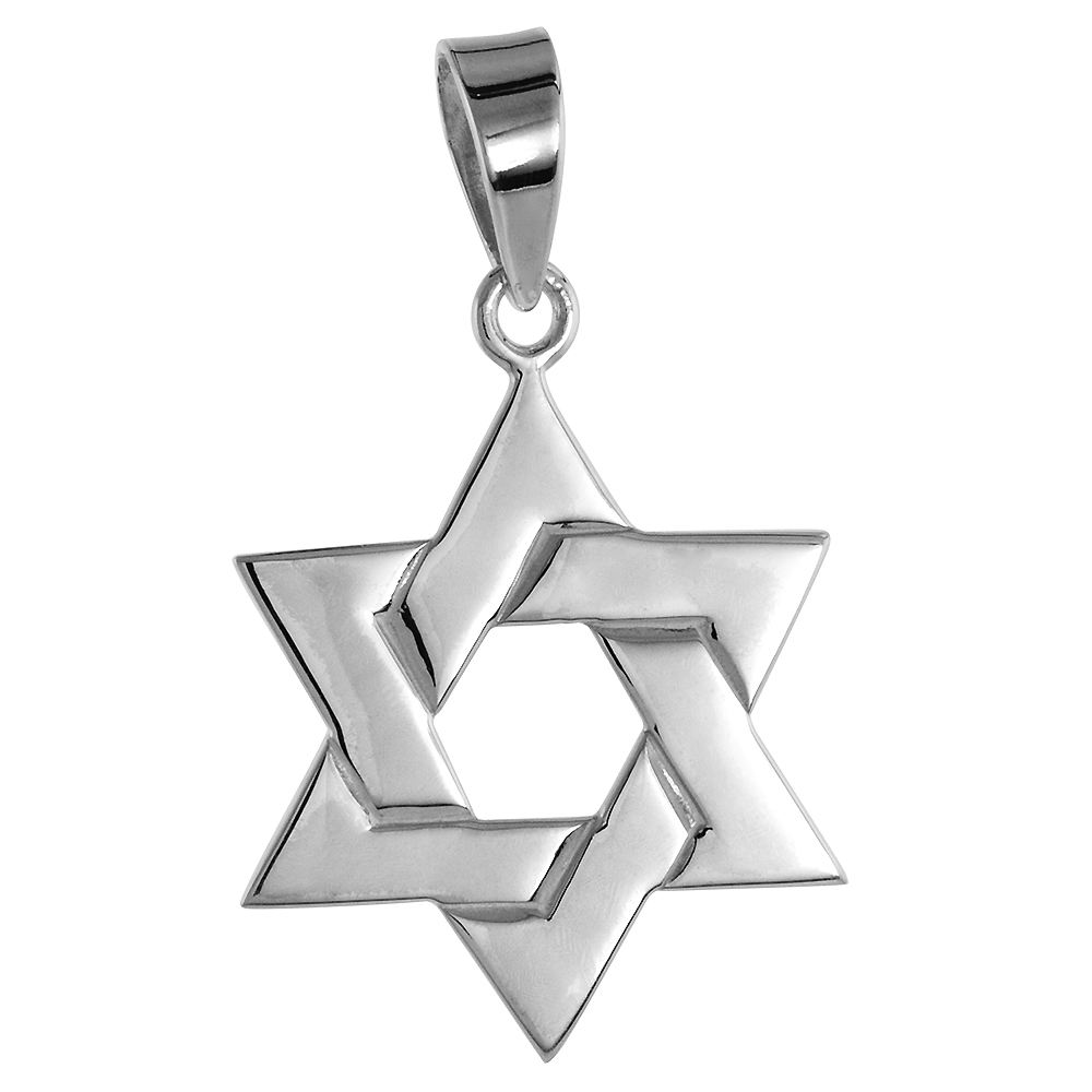 1 inch Sterling Silver Star of David Necklace for Men Diamond-Cut Oxidized finish available with or without chain