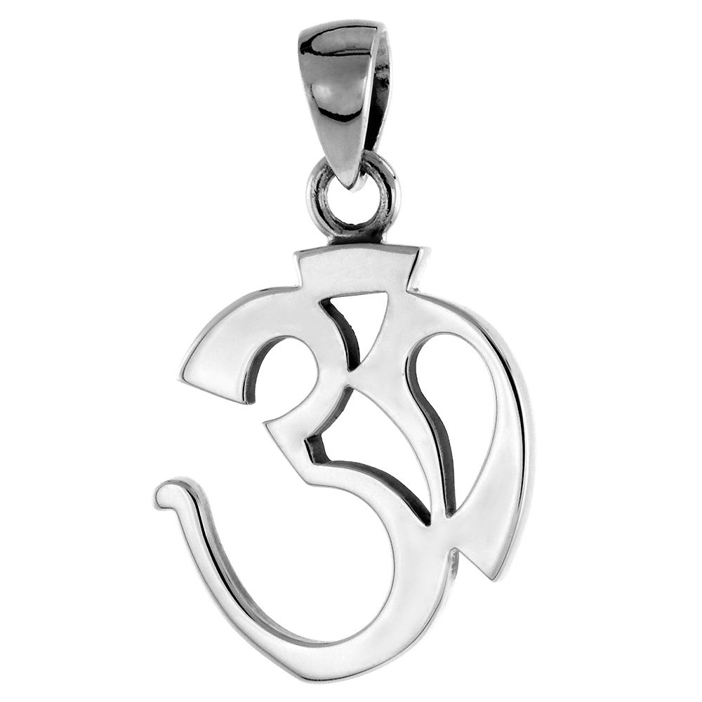 1 inch Sterling Silver OM Aum Omkara Necklace Diamond-Cut Oxidized finish available with or without chain
