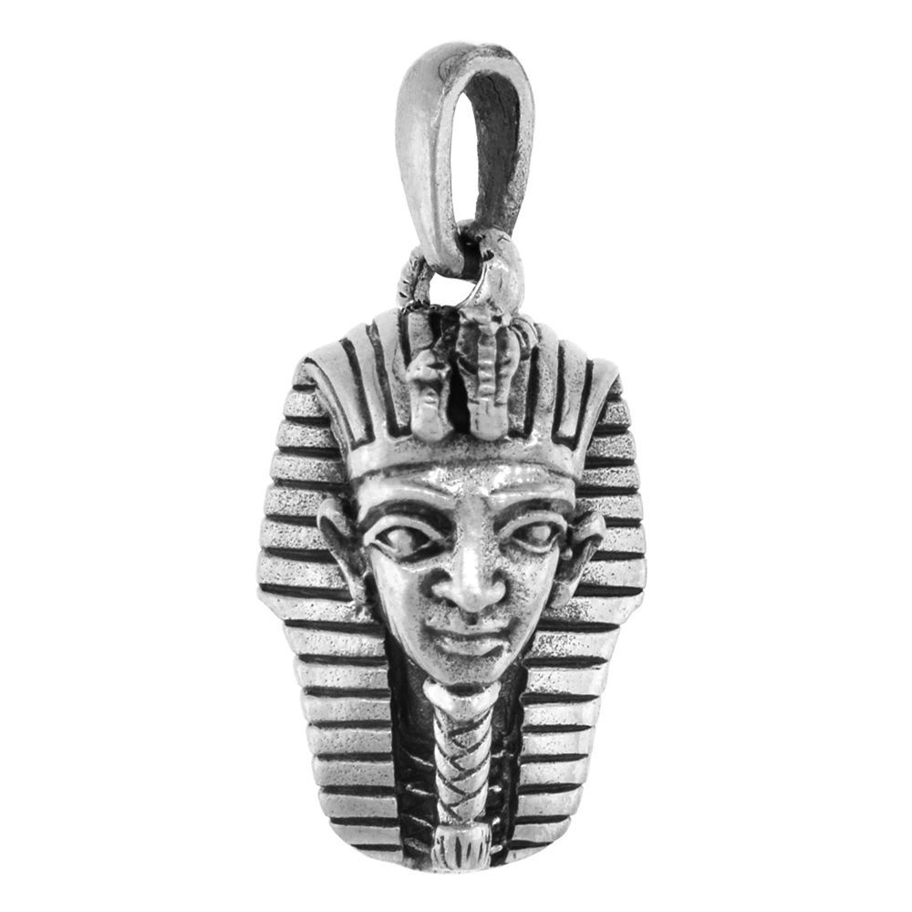 Small 3/4 inch Sterling Silver Egyptian King Tut Mask Necklace for Women Diamond-Cut Oxidized finish available with or without chain