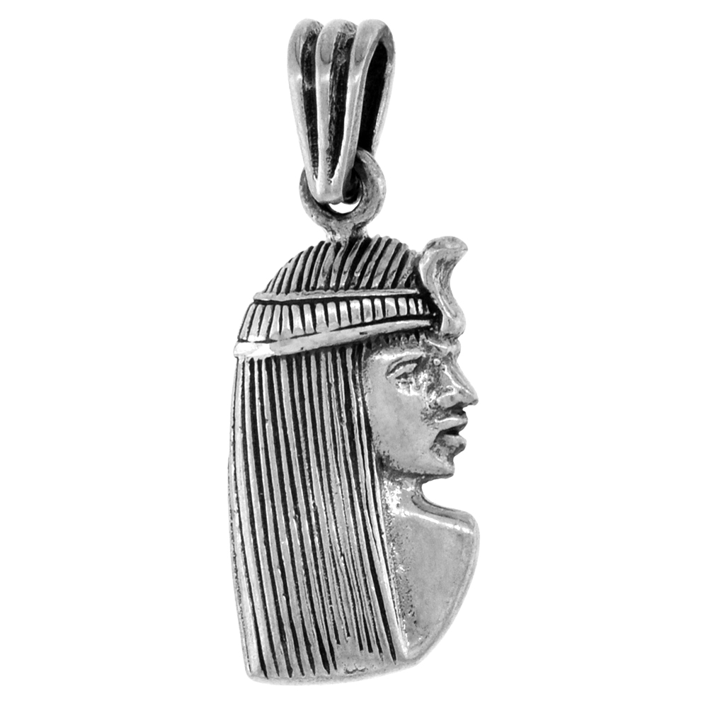 Small 3/4 inch Sterling Silver Egyptian Pharaoh Pendant for Women Diamond-Cut Oxidized finish NO Chain