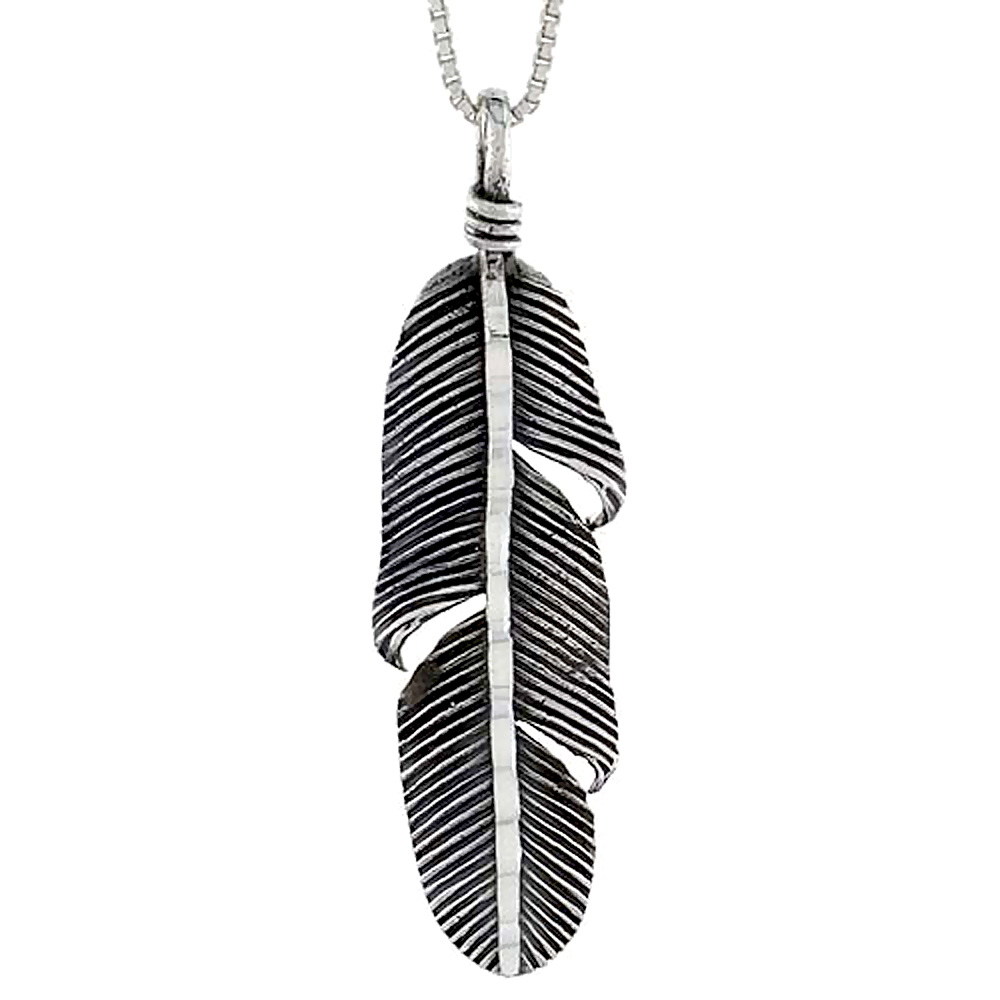 Sterling Silver Feather Pendant, 1 1/2 inch tall