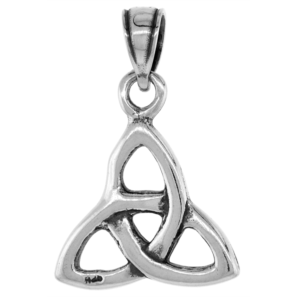 1 inch Sterling Silver Triquetra Trinity Symbol Necklace Diamond-Cut Oxidized finish available with or without chain
