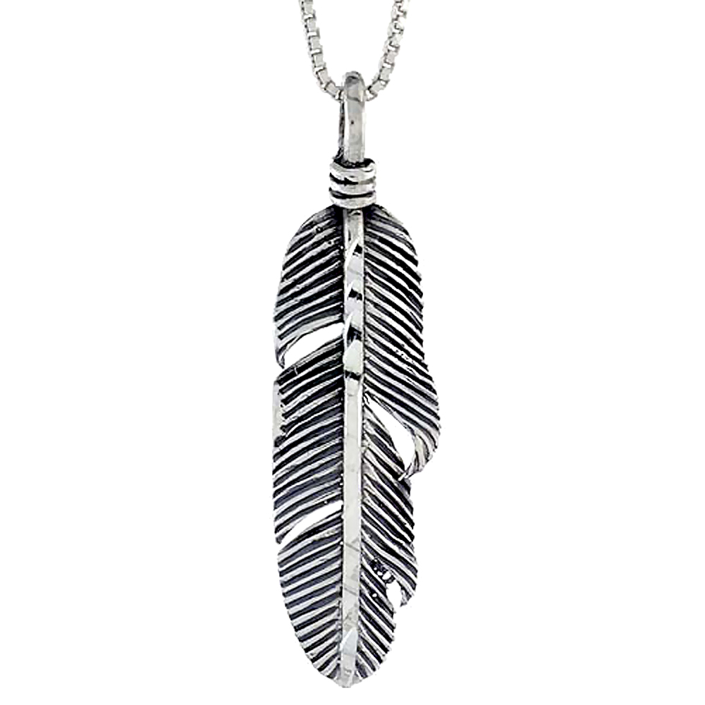 Sterling Silver Feather Pendant, 1 1/4 inch tall