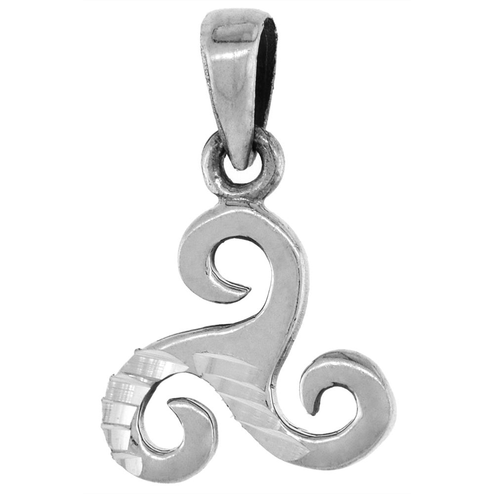 1 inch Sterling Silver Triskelion charm Celtic Triskele Necklace for Men and Women Diamond-Cut Oxidized finish available with or without chain