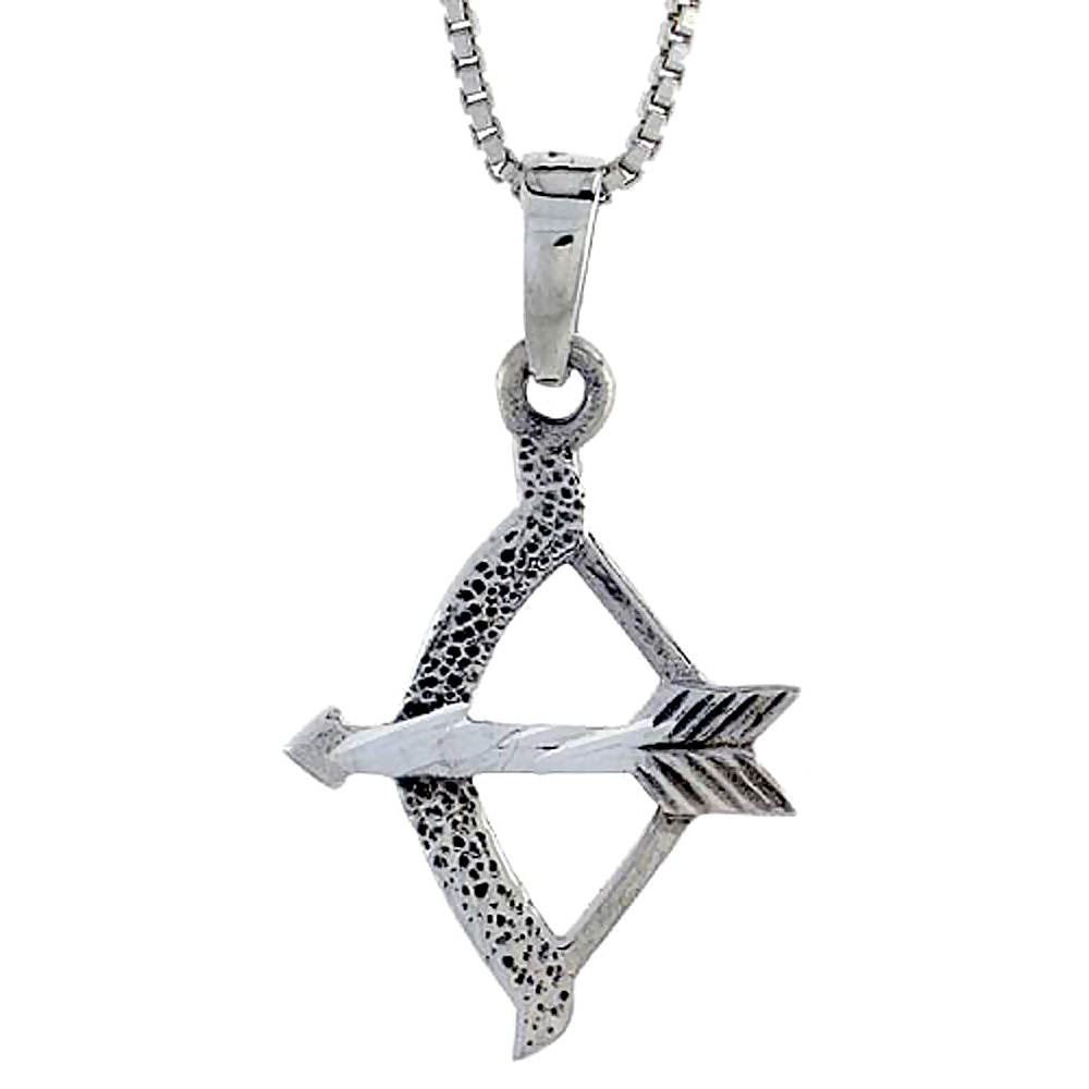 Sterling Silver Bow and Arrow Pendant, 3/4 inch tall