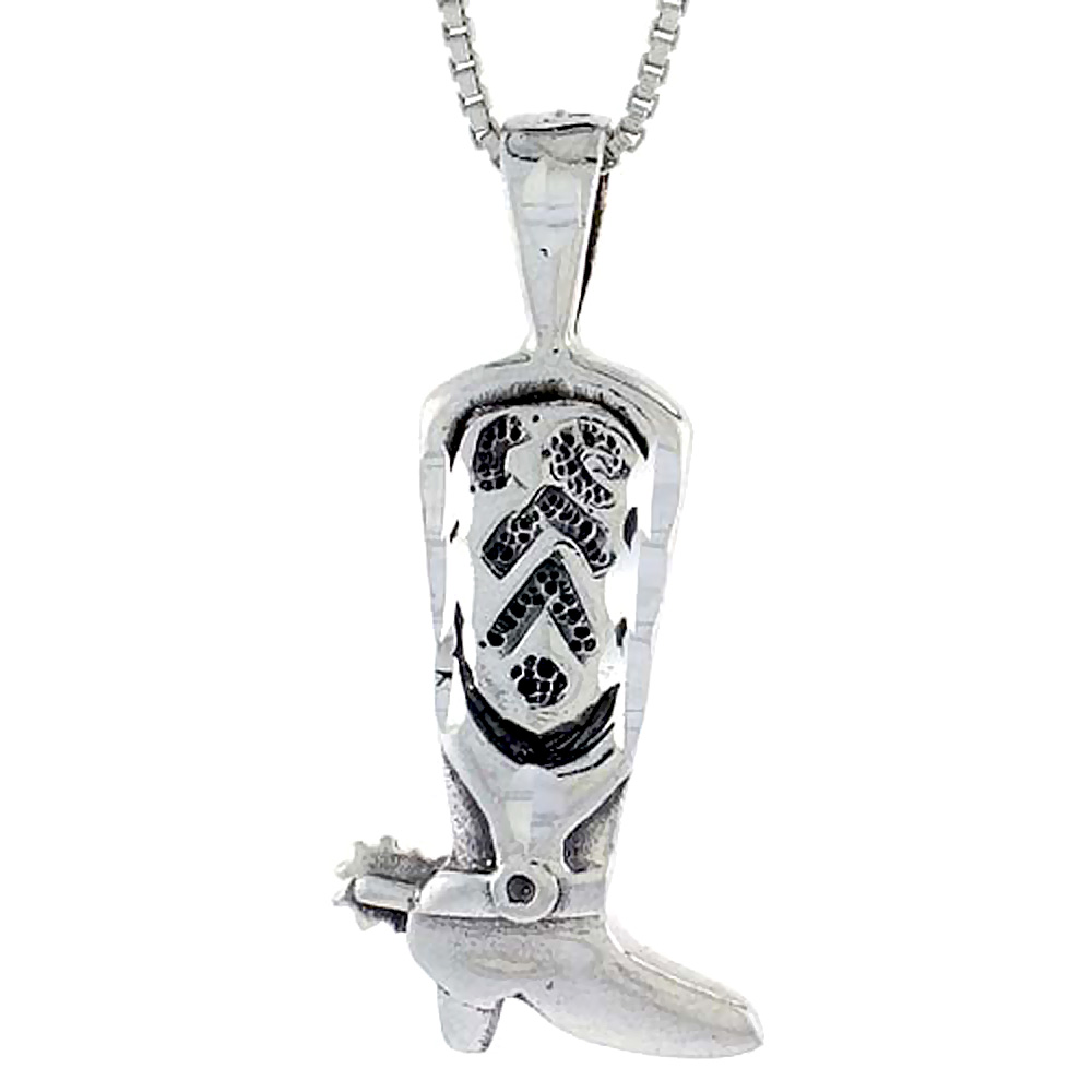 Sterling Silver Cowboy Boot Pendant, 1 inch tall