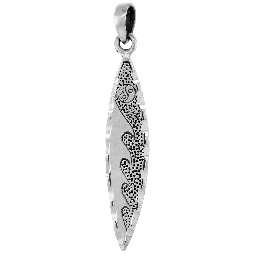 Large 2 inch Sterling Silver Surfboard Pendant Wave Pattern Diamond-Cut Oxidized finish NO Chain