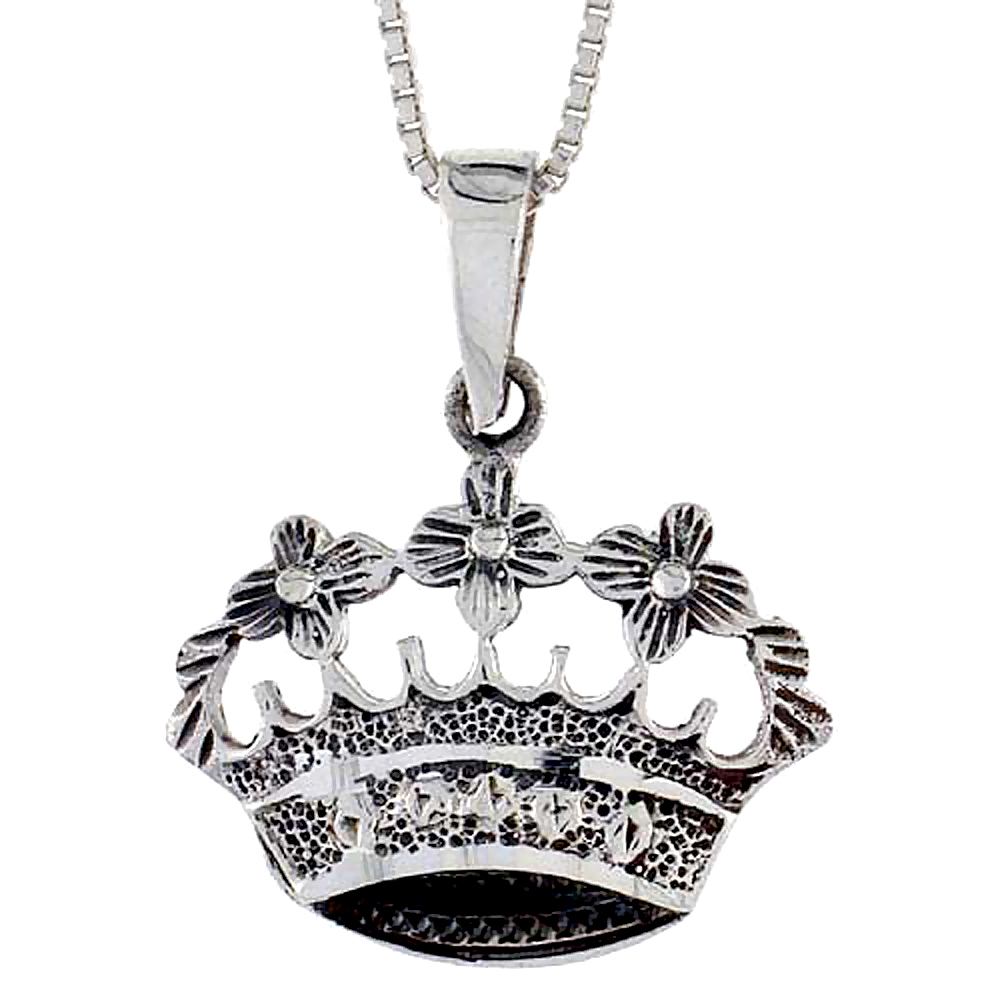 Sterling Silver Crown Pendant, 3/4 inch tall