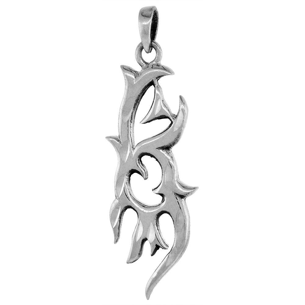 Large 2 1/8 inch Sterling Silver Tribal Lines Pendant for Men Diamond-Cut Oxidized finish NO Chain