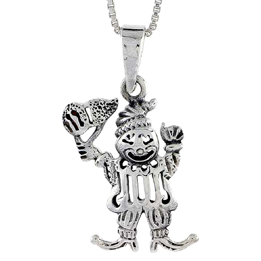 Sterling Silver Clown Pendant, 3/4 inch tall