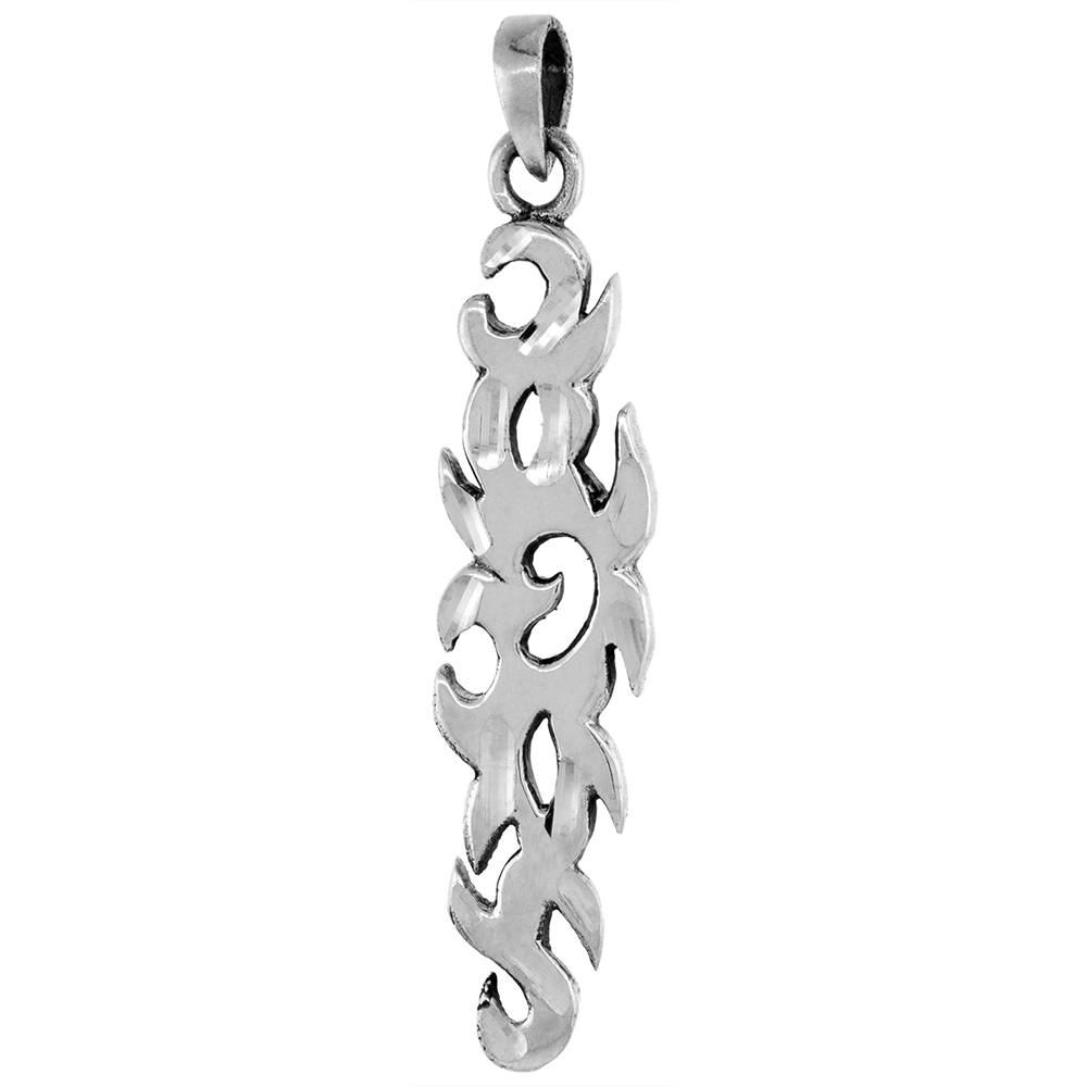 Large 2 3/16 inch Sterling Silver Tribal Lines Necklace for Men Diamond-Cut Oxidized finish available with or without chain