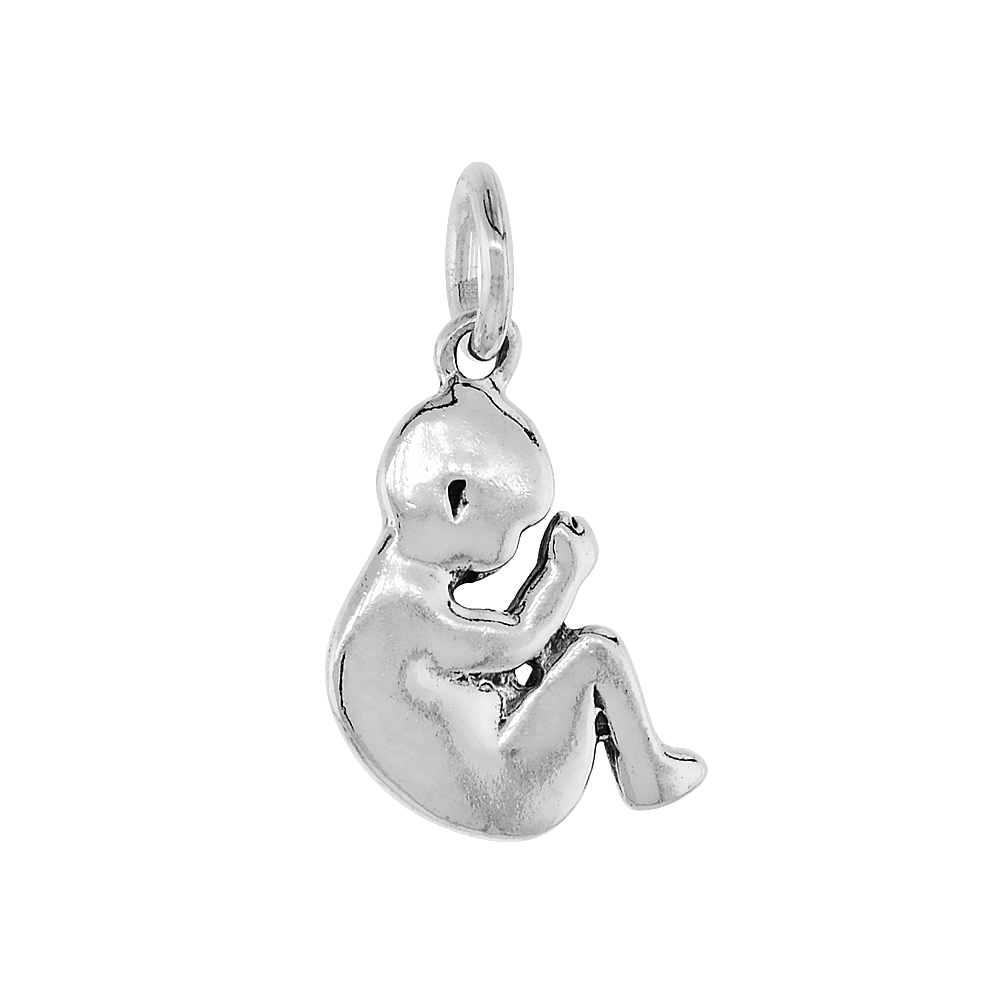 Sterling Silver Baby Fetus Pendant, 1/2 inch tall