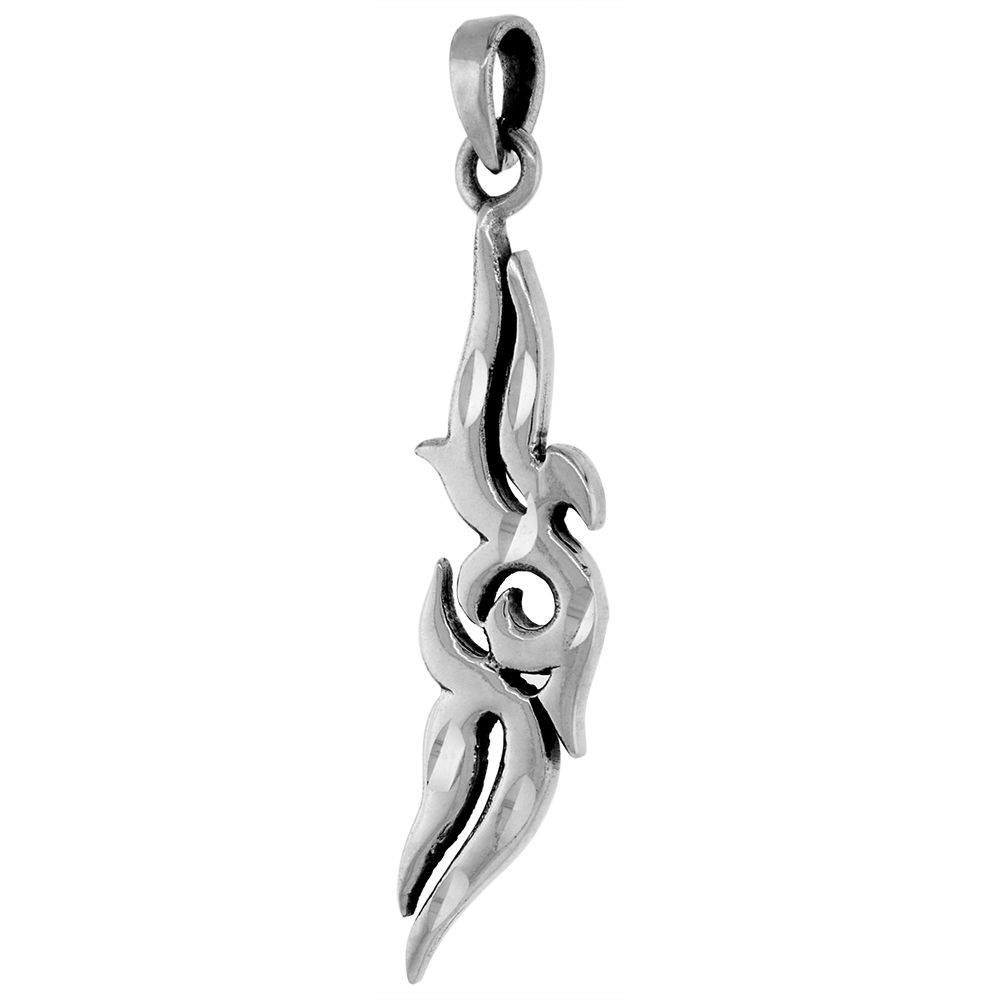 Large 2 1/4 inch Sterling Silver Tribal Lines Pendant for Men Diamond-Cut Oxidized finish NO Chain