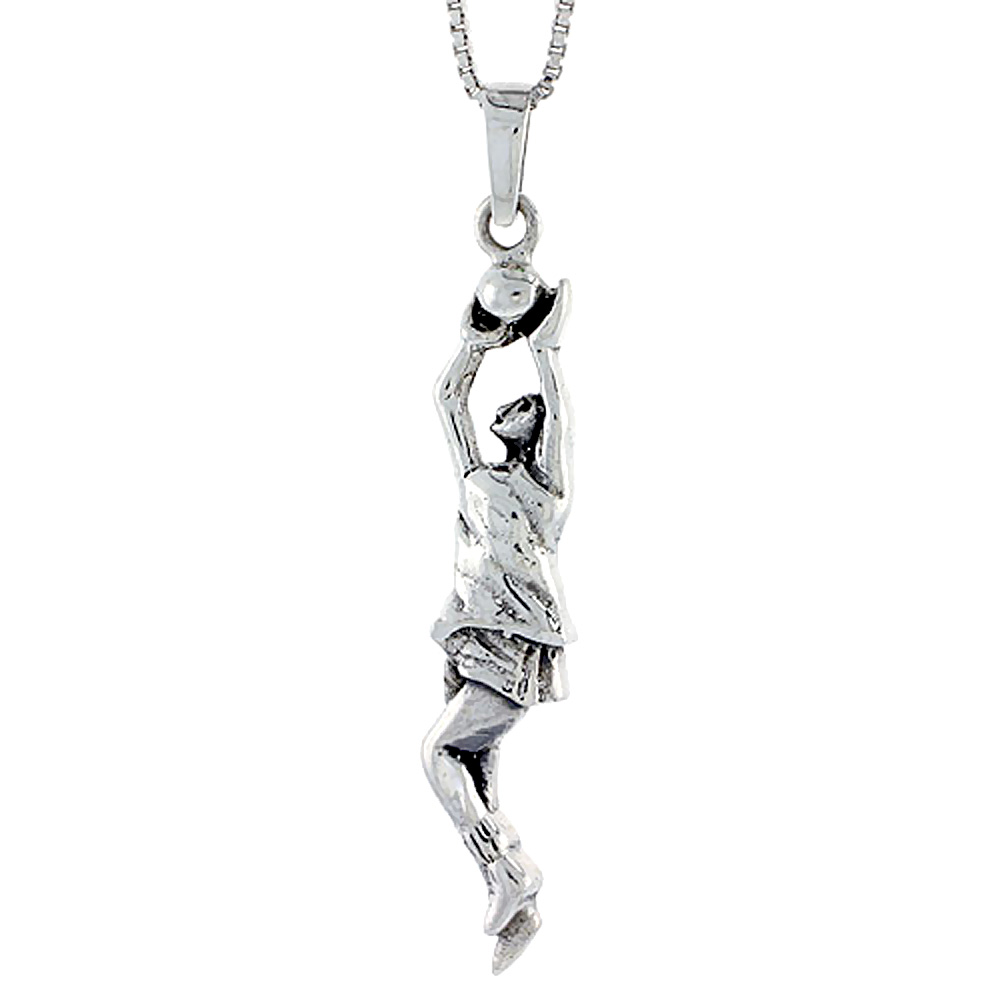 Sterling Silver Basketball Pendant, 2 3/8 inch tall