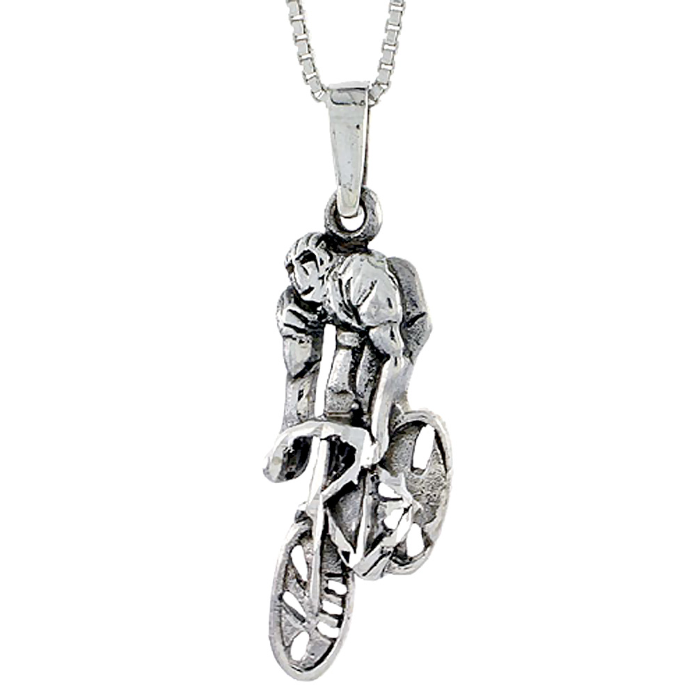 Sterling Silver Cyclist Pendant, 1 1/16 inch tall
