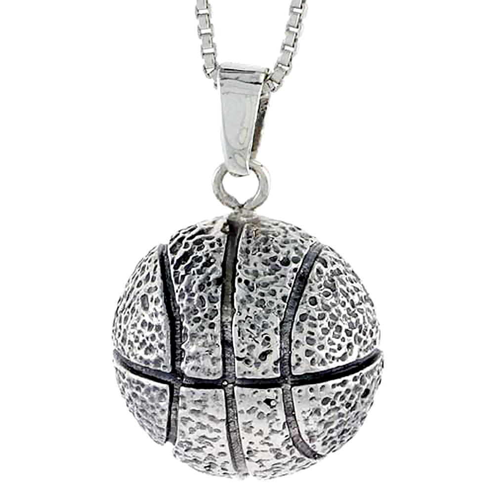 Sterling Silver Basketball Pendant, 1 1/16 inch 