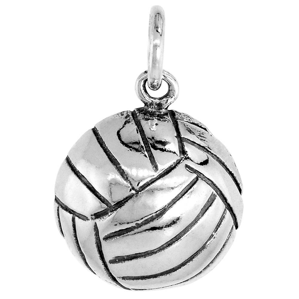 Sterling Silver Volleyball Pendant, 7/8 inch 
