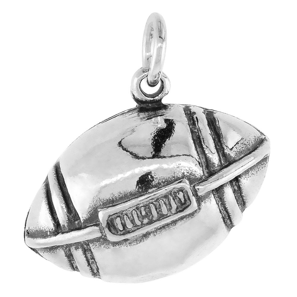 Sterling Silver Football Pendant, 3/4 inch 
