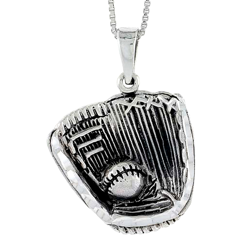 Sterling Silver Baseball Glove and Ball Pendant, 1 1/4 inch 