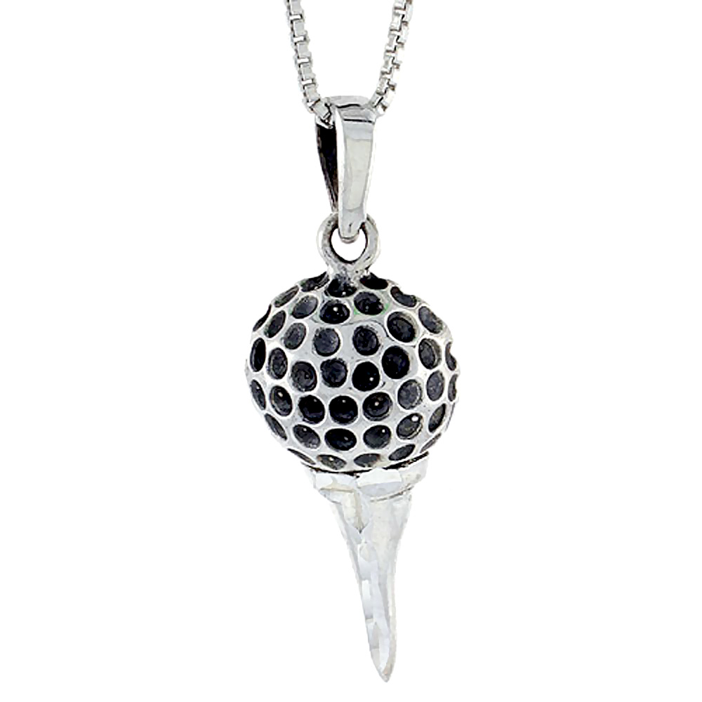 Sterling Silver Golf Ball on Tee Pendant, 1 1/4 inch 