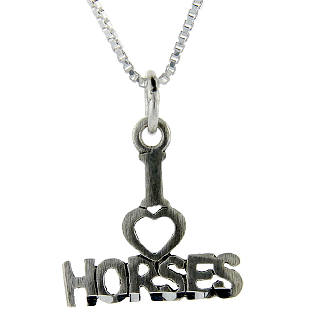 Sterling Silver I Love Horses 1 inch wide Word Pendant.